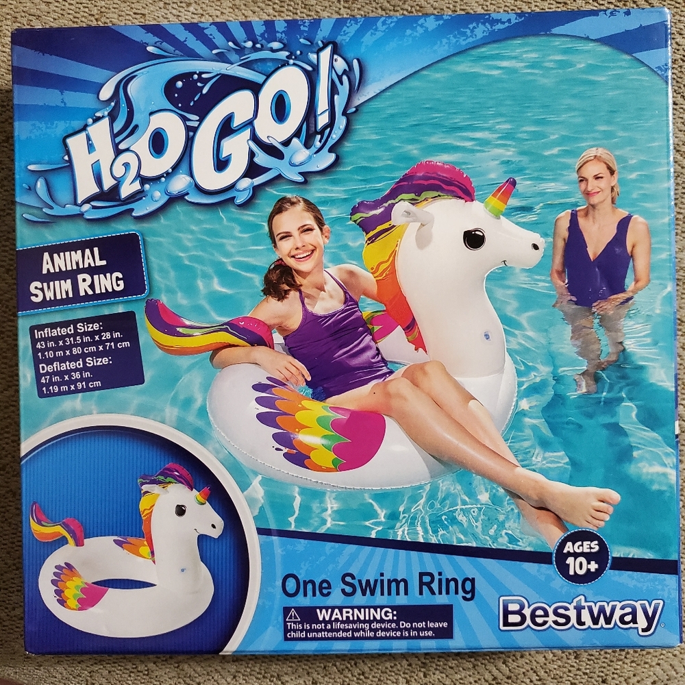 New in Box H2o GO! Unicorn Animal Swim Ring 43"